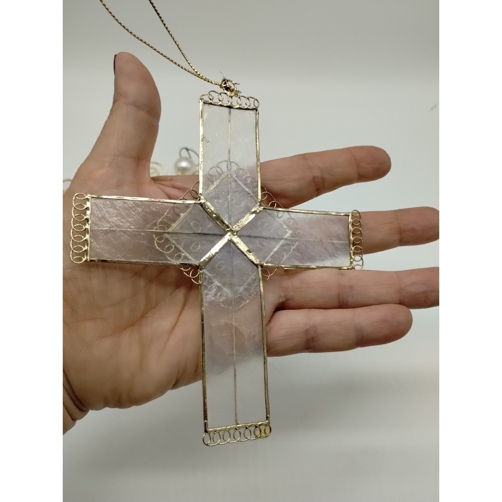 Set Of 3 Stain Glass Look Christmas Ornaments Angel Cross Made From Shell? - Picture 14 of 14
